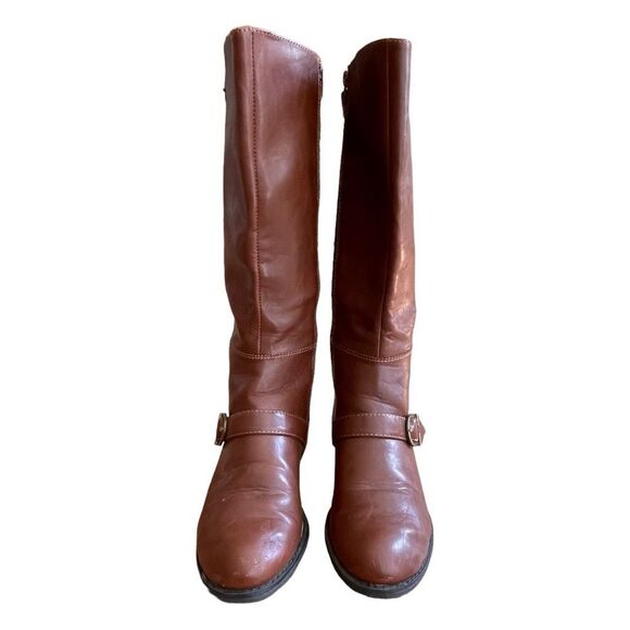 Life Stride Tall Riding Boots Cognac Brown Vegan Leather Buckle Detail Zip 6.5 - Picture 3 of 10